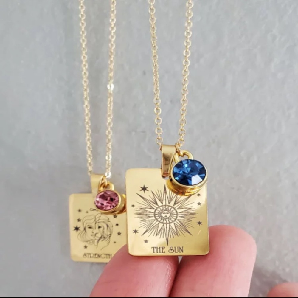 Tarot Card Necklace with Birthstone